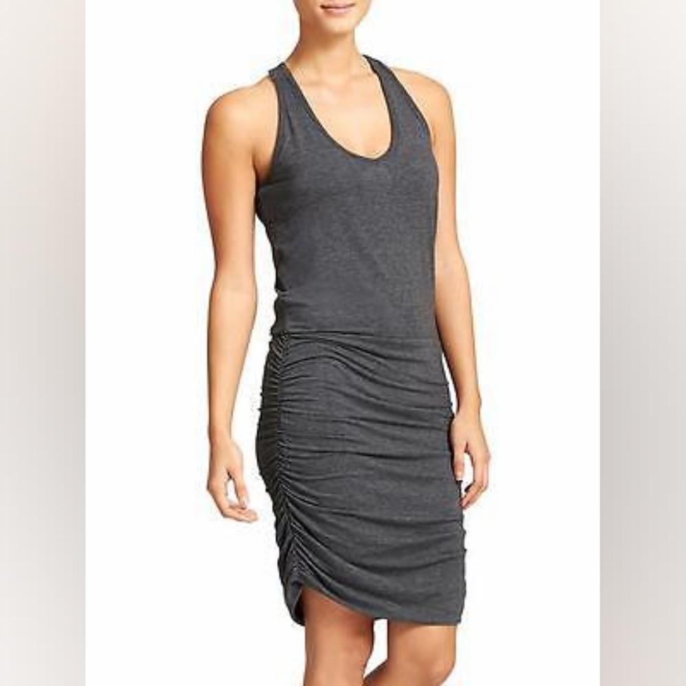 Athleta Tee Racerback Dress Heathered Blue Shirring Ruched Medium Beach Walking
